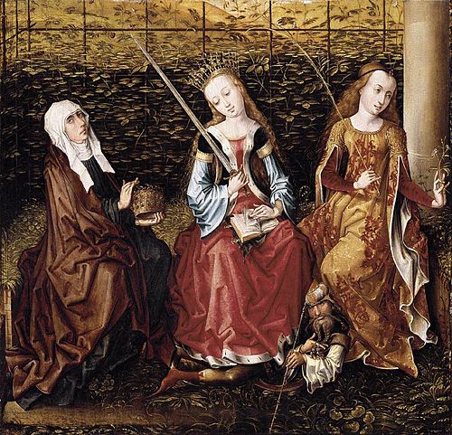 De HH. Elizabeth van Hongarije, Catharina van Alexandrië en Dorothea, 1487, Maître de la vue de Sainte-Gudule