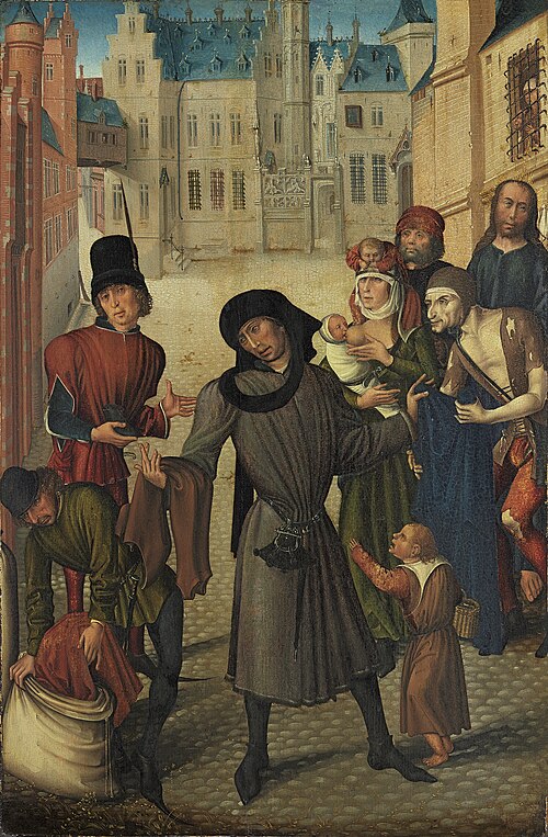 Clothing the Naked, 1470, Maître de la vue de Sainte-Gudule