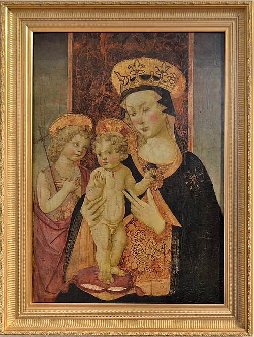 La Vierge couronnée, l'enfant Jésus et Saint Jean-Baptiste, , Maître de San Miniato
