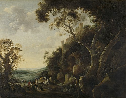 Landscape with herdsmen, 1652, Gijsbert d'Hondecoeter
