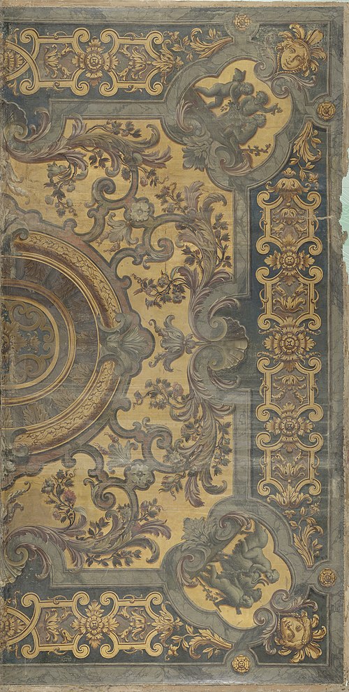 Ornamentale plafondschildering met in de hoeken voorstellingen van putti, 1725, Elias van Nijmegen
