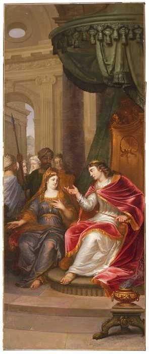 Bathseba vraagt Salomo om toe te stemmen in een huwelijk van Adonia met Abisagh, 1731, Elias van Nijmegen