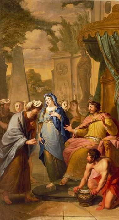 Bijbelse voorstelling: Abimelech geeft Sara aan Abraham terug, 1731, Elias van Nijmegen