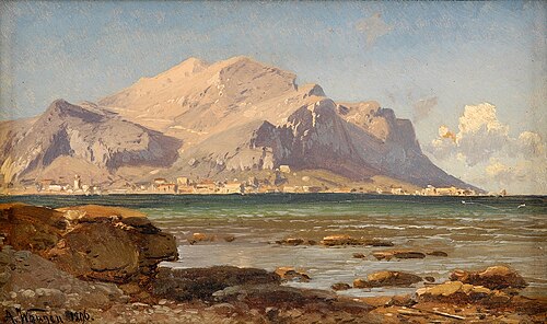 Bucht von Palermo mit Blick auf Monte Pellegrino, 1896, Adalbert Waagen
