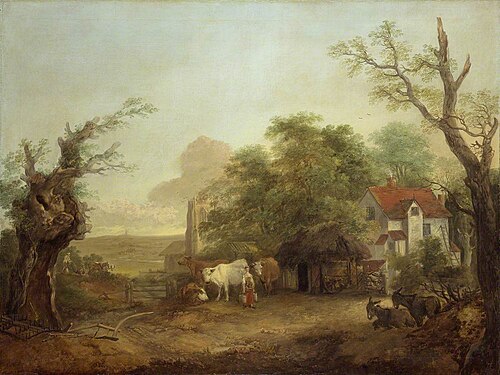 Farmyard with Milkmaid, Cows and Donkeys, 1755, Thomas Gainsborough