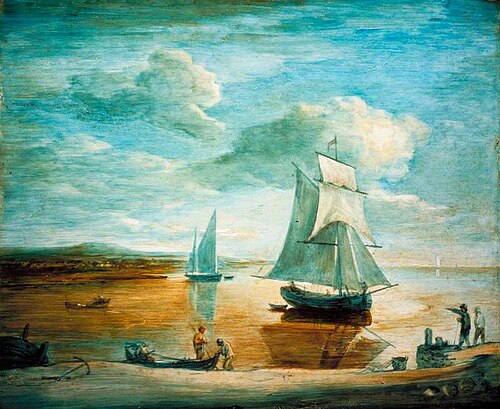 Coastal Scene with Sailing and Rowing Boats and Figures on the Shore, 1783, Thomas Gainsborough