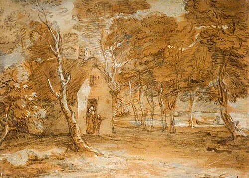 Wooded Landscape with Cottage, Figures and Boat on a Lake, 1784, Thomas Gainsborough