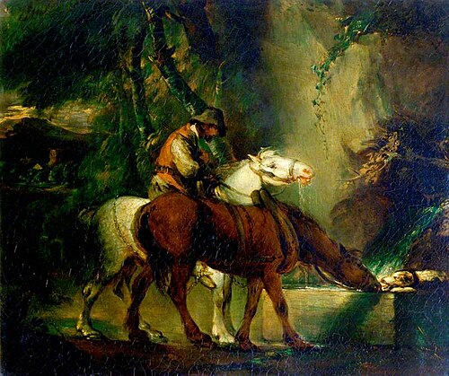 Cart Horses at a Drinking Trough, , Thomas Gainsborough