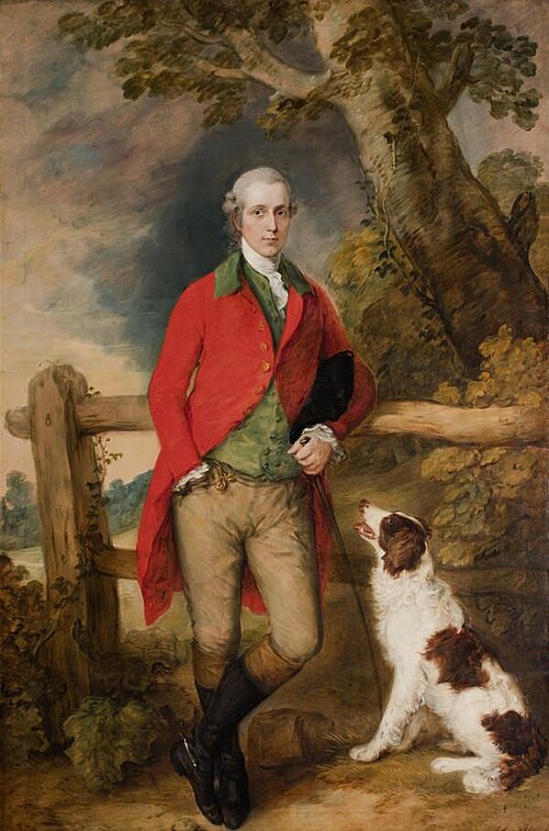 Portrait of Robert Thistlethwayte of Norman Court, standing full-length, wearing a red coat, green w, 1778, Thomas Gainsborough