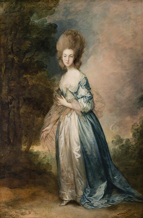 Portrait of Selina Thistlethwayte of Norman Court, full-length in blue and white dress, 1778, Thomas Gainsborough
