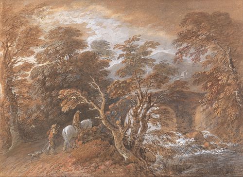 Hilly Landscape with Figures Approaching a Bridge, 1763, Thomas Gainsborough