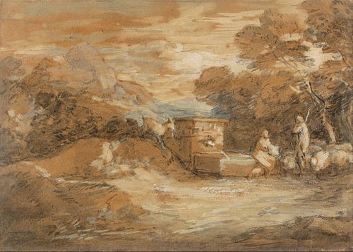 Mountain Landscape with Figures, Sheep and Fountain, 1785, Thomas Gainsborough