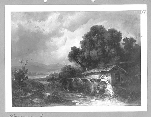 Landschaft mit Schmiede und Wasserfall, 1860, Carl Schweninger der Ältere