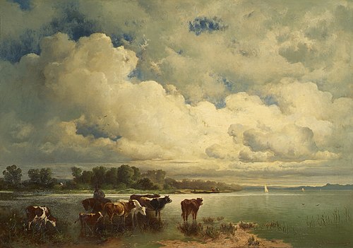Wasserlandschaft mit Kühen, , Carl Schweninger