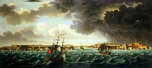 Shipping in a rough sea off Malta, 1750, Alberto Pullicino