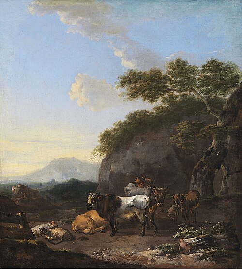 Cattle in a Hilly Landscape, 1669, Jan Frans Soolmaker