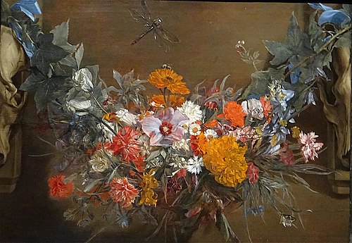 Flower garland with Dragonfly, 1652, Michaelina Woutiers