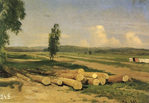 Logs. The Village of Konstantinovka near Krasnoye Selo. Study, 1868, Ivan Shishkin