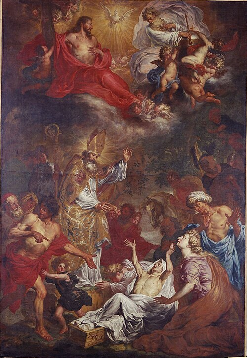 Saint Martin raising a man from death, 1687, Godfried Maes