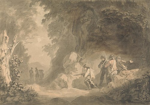 Continental Scene - Brigands in Ambush Awaiting a Coach, 1777, Samuel Davis