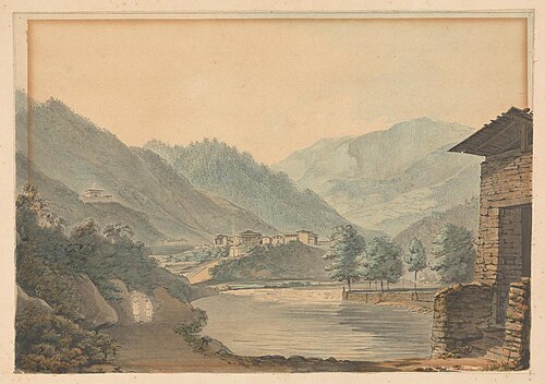 Mountainous Scene with Buildings and River, , Samuel Davis