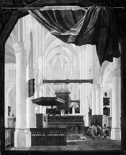 Interior of Sint Gertrudiskerk in Bergen op Zoom, 1655, Gerard Houckgeest