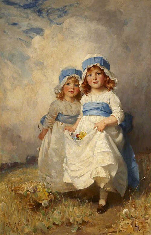 Lady Margaret Frances Anne Vane-Tempest-Stewart (1910-1966), aged 4, and Lady Helen Maglona Vane-Tem, 1914, Mary Young Hunter