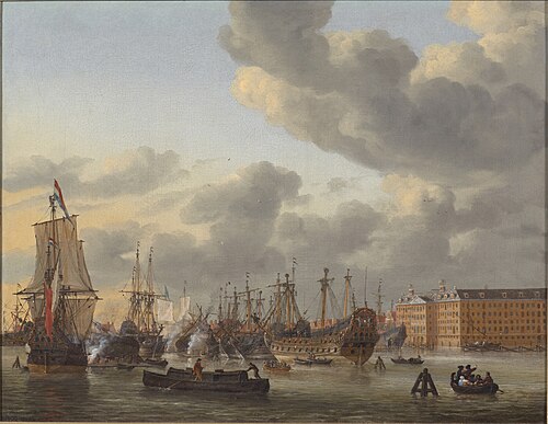 View of the IJ and 's Lands Sea-arsenal in Amsterdam, at low tide in 1664, 1664, Reinier Nooms