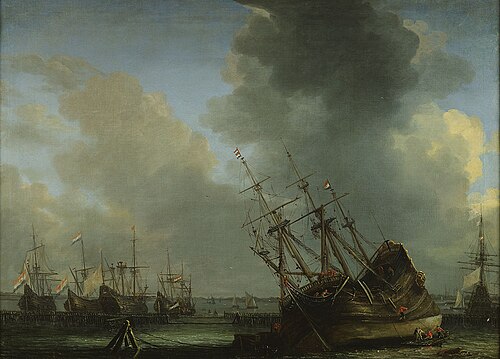 A ship being caulked, 1660, Reinier Nooms