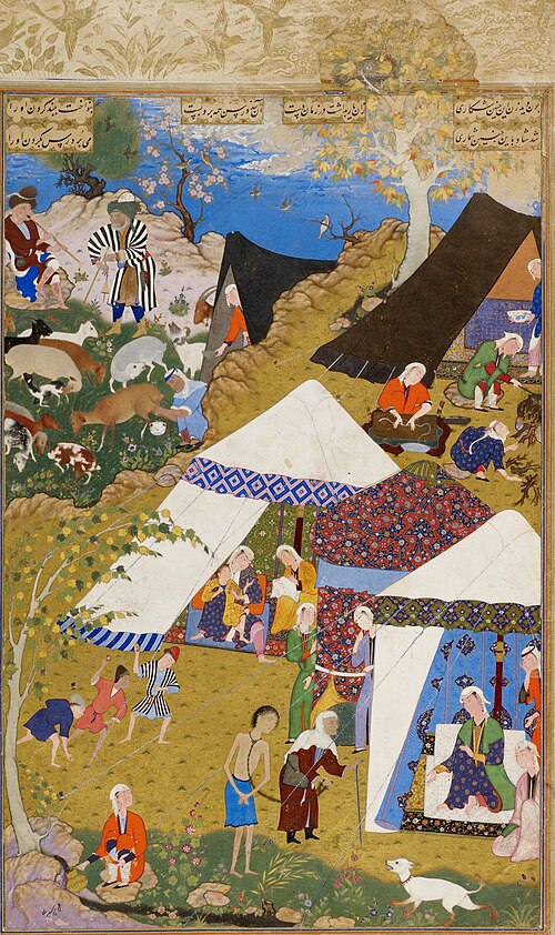 Majnun brought in chains by the old woman to Layla’s tent, , Mir Sayyid Ali