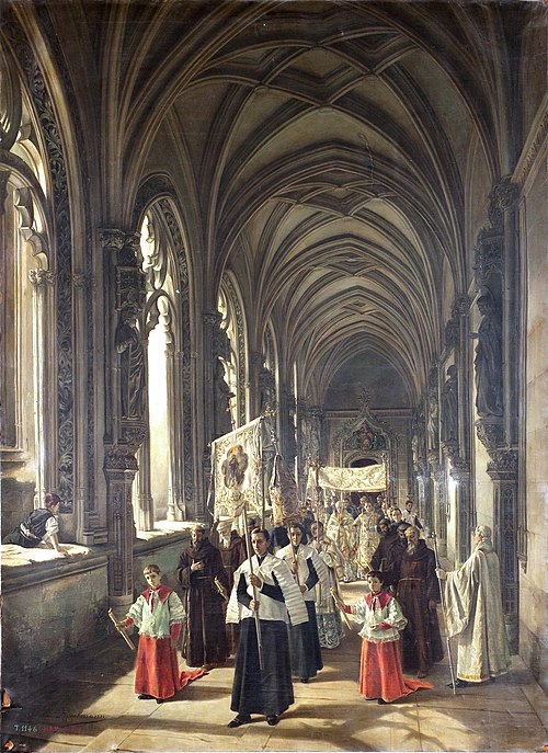 Paso de una procesión por el claustro de San Juan de los Reyes. Toledo, 1892, Elena Brockmann
