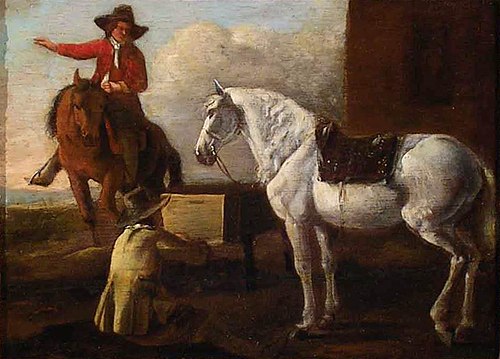 Young Artist Painting a Horse and Rider, 1650, Abraham van Calraet