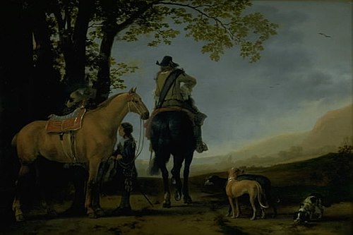 Two Horsemen in a Landscape, 1689, Abraham van Calraet
