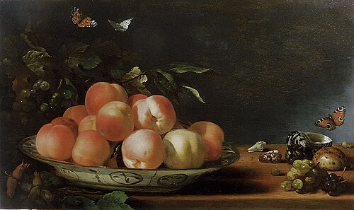 Stilleven met perziken, 1696, Abraham van Calraet