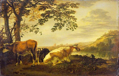 Cattle on a River Bank, 1675, Abraham van Calraet