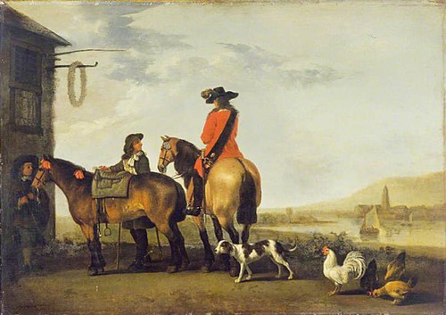 Two Horsemen at a Tavern, 1675, Abraham van Calraet