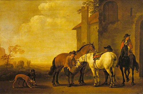 Halt at an Inn, 1675, Abraham van Calraet