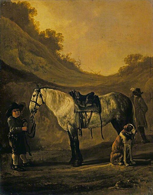 Boy Holding a Horse, 1675, Abraham van Calraet