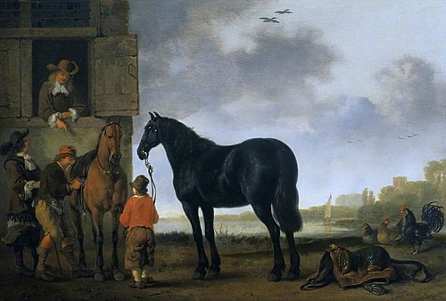 Saddling Horses, 1675, Abraham van Calraet
