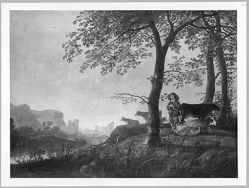 Herder and Cattle under Trees, 1660, Abraham van Calraet