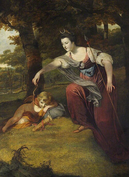Diana disarming Cupid: Elizabeth Dashwood, Duchess of Manchester (1741-1832) and her Son George Mont, 1769, Joshua Reynolds