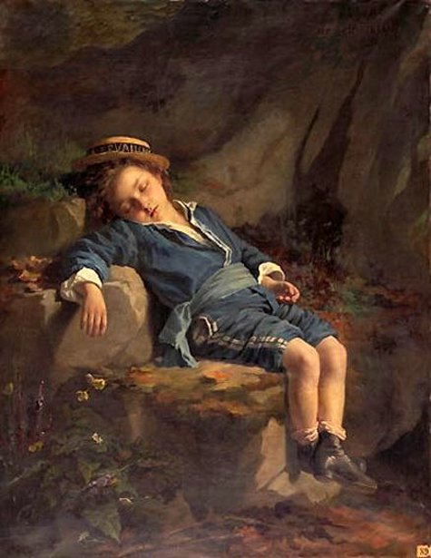 La Revanche, jeune garçon endormi en costume marin, 1876, Zoé Laure de Chatillon
