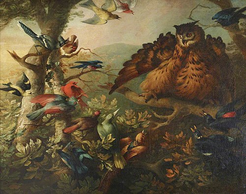The Mobbing of a Long-eared Owl by other Birds, 1717, Tobias Stranover