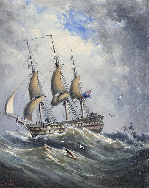 Man of War at sea, , Ebenezer Colls