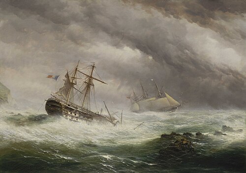 HMS Endymion rescuing a French two-decker, 1850, Ebenezer Colls