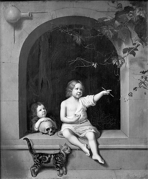 Twee kinderen in een stenen boognis, 1683, Jan Tilius