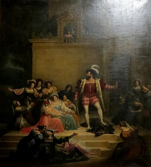 François Ier tuant un sanglier à Fontainebleau, 1827, Alexandre Menjaud