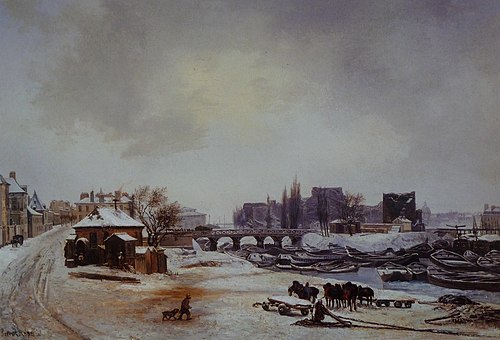 Vue de l'île Louviers ; effet de neige, 1830, Antoine Perrot