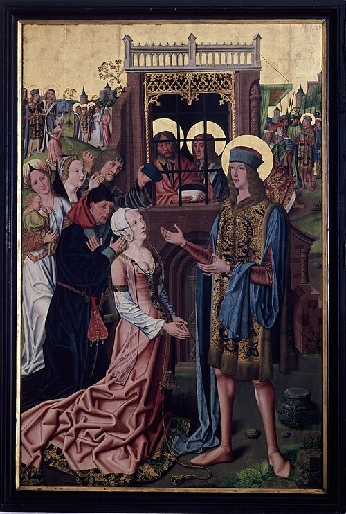 Sebastian-Altar: Der heilige Sebastian ermutigt Marcus und Marcellus, 1493, Maître de la Sainte Parenté le Jeune