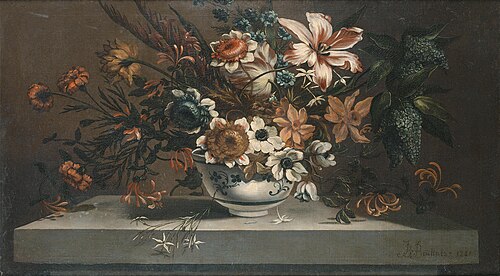 Flowers in a porcelain bowl, 1721, Johann Baptiste Bouttats